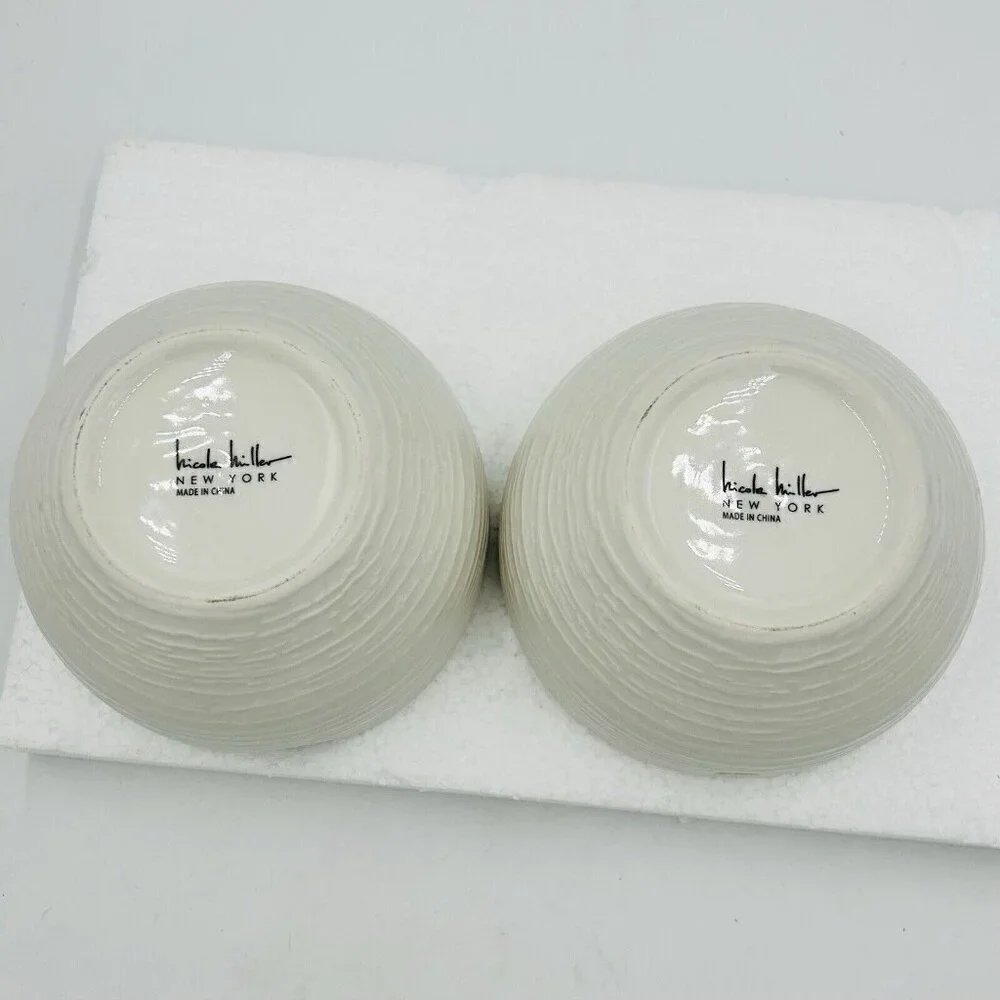 Nicole Miller Ceramic Ivory Noodle Soup Ramen Bowl Set of 2 (6.25x3.75)